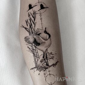 Tattoo Birds on the calf motif: black and gray style: graphic / illustrative