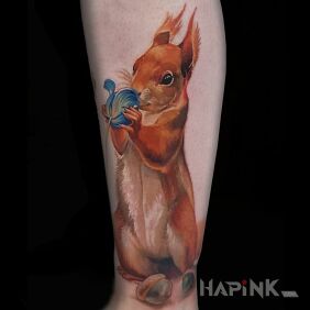 Tattoo Squirrel on the leg motif: colorful style: realistic