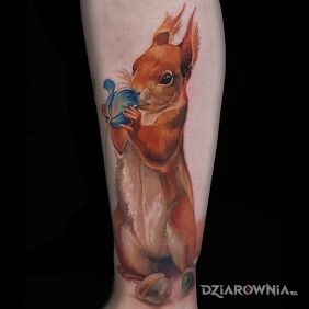Tatuaż Wiewiórka na nodze motyw: kolorowe styl: realistyczne