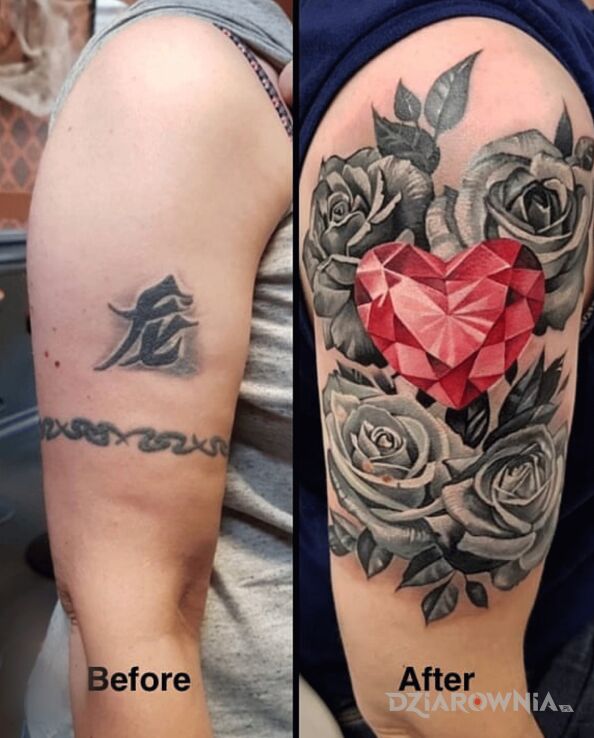 Tatuaż róże  diament  serce  kwiaty w motywie przedmioty i stylu realistyczne na ręce