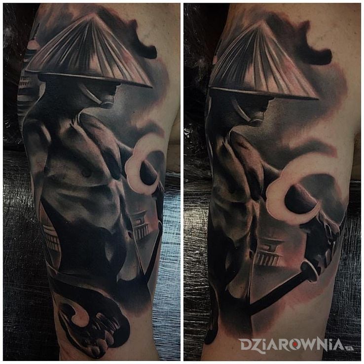 Tatuaż japoński wojownik w motywie postacie i stylu japońskie / irezumi na ramieniu