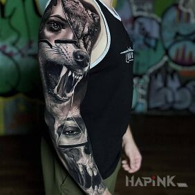 Tattoo Eyes in triangles On the arm motif: animals style: realistic