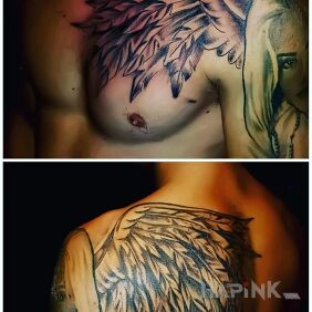 Tattoo 😉 wings on the chest motif: black and gray style: realistic