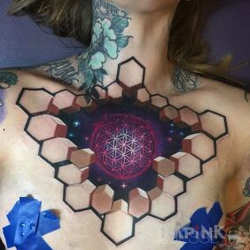 Tattoo Flower of life on the chest motif: 3D
