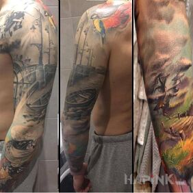 Tattoo Cossack sleeve on the forearm motif: 3D