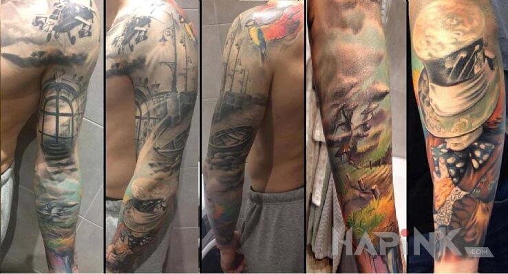 Tattoo Kozacki rękaw in characters motif on the forearm