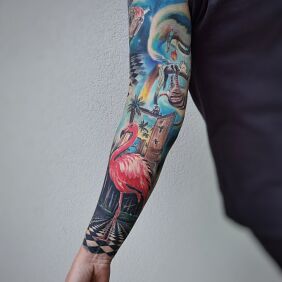 Tattoo Surrealism animals sleeve on the bicep motif: animals style: surrealistic