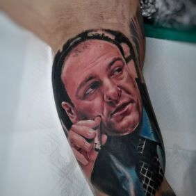 Tattoo Tony Soprano On the arm motif: colorful style: realistic