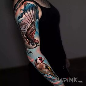 Tattoo Sparrow On the arm motif: animals style: realistic