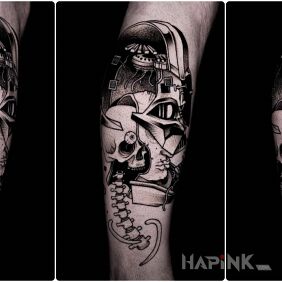 Tattoo Vader / Star Wars on the calf motif: characters style: dotwork