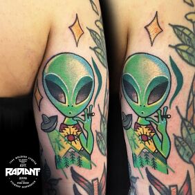 Tattoo Alien On the arm motif: characters style: newschool