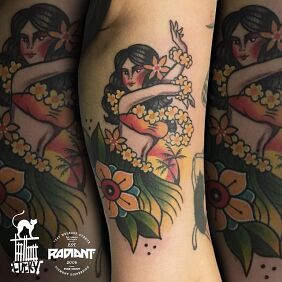Tattoo Dancer On the arm motif: colorful style: oldschool