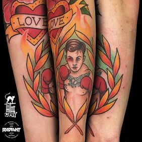 Tattoo Boxing On the arm motif: colorful style: oldschool
