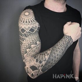 Tattoo Mandala on mandala on the forearm motif: sleeves style: geometric