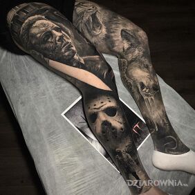 Tatuaż Dwie wywalone w kosmos nogawy na udzie motyw: nogawki styl: realistyczne