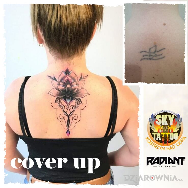 Tatuaż cover-up mandala na kobiece plecy w motywie cover up na plecach