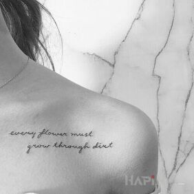 Tattoo Every flower on the collarbone motif: lettering style: calligraphy
