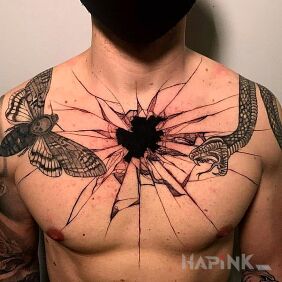Tattoo Black hole on the shoulder motif: insects style: blackwork / blackout