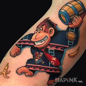 Tattoo Donkey Kong on the forearm motif: characters