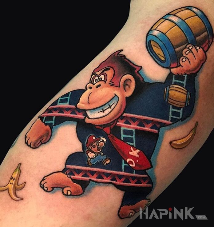 Tattoo Donkey Kong in characters motif on the forearm