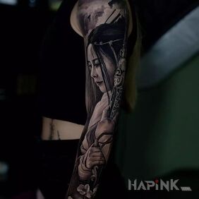 Tattoo Large Japanese Woman On the arm motif: characters style: realistic