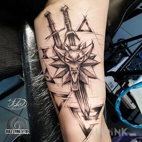 Tattoo Witcher, witcher signs, witcher runes On the arm motif: objects style: sketch