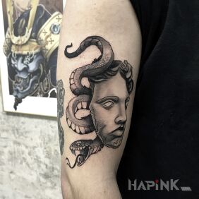 Tattoo Face with a Snake On the arm motif: animals style: graphic / illustrative