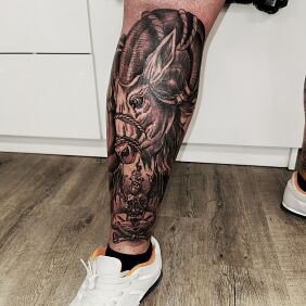 Tattoo Aries on the leg motif: animals style: graphic / illustrative