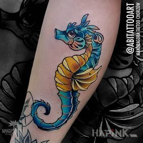 Tattoo Seahorse on the forearm motif: animals style: neo-traditional