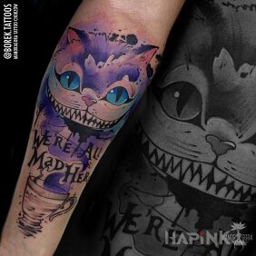 Tattoo Cat on the forearm motif: objects style: Watercolor