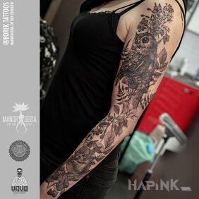 Tattoo Animals on the forearm motif: black and gray style: realistic