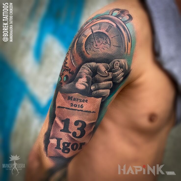 Tattoo Rodzinny in colorful motif and realistic style On the arm