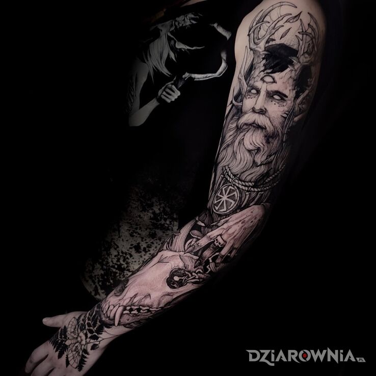 Tatuaż dziwna postać w motywie czaszki i stylu graficzne / ilustracyjne na ręce