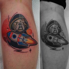 Tattoo Star Wars Dog on the calf motif: cosmos style: newschool
