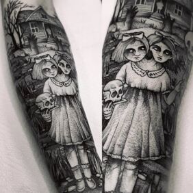 Tattoo Sis On the arm motif: demons style: graphic / illustrative
