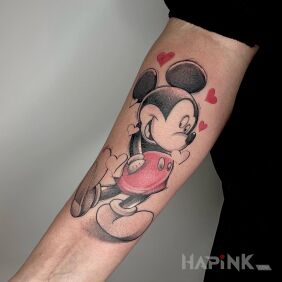 Tattoo Mickey Mouse On the arm motif: colorful style: graphic / illustrative