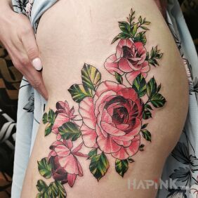 Tattoo Flowers on the thigh motif: floral style: graphic / illustrative