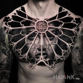Tattoo 3D Portrait on the chest motif: 3D style: realistic