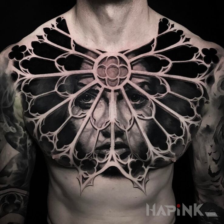Tattoo Portret 3D in 3D motif and realistic style on the chest