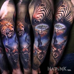 Tattoo African sleeve on the forearm motif: sleeves style: realistic