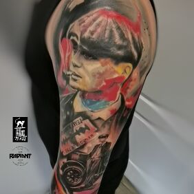 Tattoo Tommy Shelby "Peaky Blinders" On the arm motif: characters style: realistic