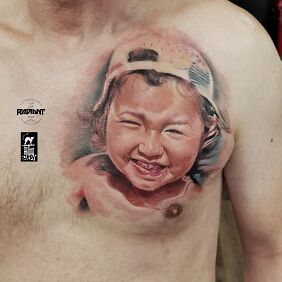 Tattoo Little boy in summer on the chest motif: 3D style: realistic