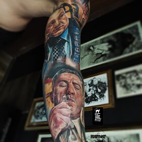 Tattoo Sam Ace Rothstein "Casino" on the forearm motif: casino style: realistic