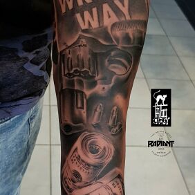 Tattoo Wrong Way on the forearm motif: 3D style: realistic