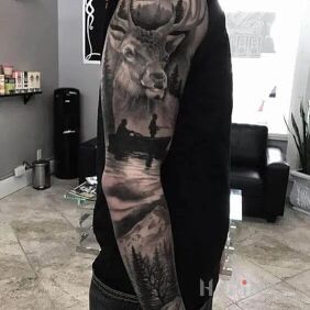 Tattoo Oh you deer on the forearm motif: 3D style: realistic