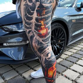 Tattoo Bony leg on the leg motif: anatomical style: realistic