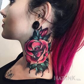 Tattoo Rose on the neck on the neck motif: flowers