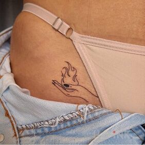 Tattoo Fire on the hand intimate motif: other style: minimalistic