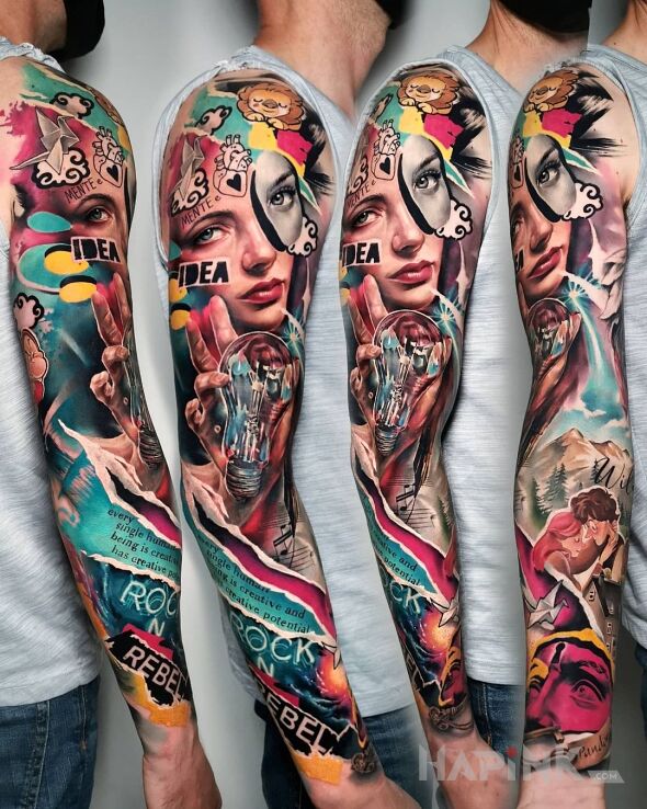 Tattoo Z żarówką w garści in objects motif and surrealistic style on the upper arm