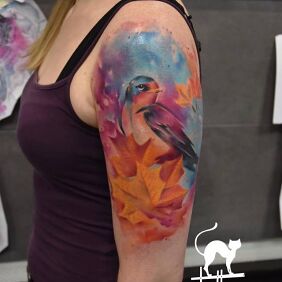 Tattoo Swallow leaves On the arm motif: animals style: Watercolor